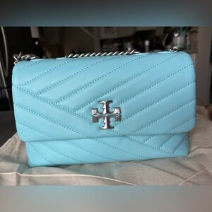 PRICE FIRM NWT Tory Burch Kira Convertible Shoulder Bag Chevron Light Celeste